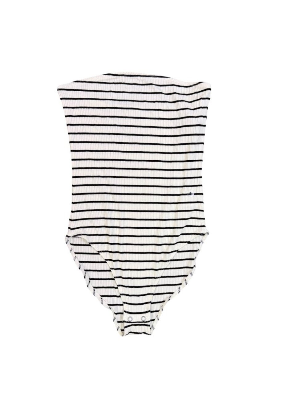 American Eagle Women Black & White Stripe Bodysuit Soft & Sexy Rib Size S